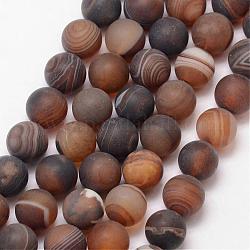 Chapelets de perles en agate rayée naturelle/agate à bandes, ronde, Grade a, mat, teints et chauffée, brun coco, 12mm, Trou: 1mm, Environ 32 pcs/chapelet, 15 pouce