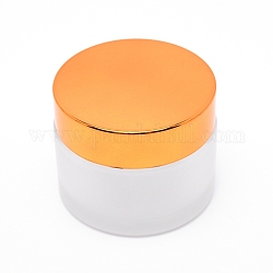Frosted Glass Refillable Cream Bottle, with Plastic Transparent Plug, Aluminum Cover, Column, Gold, 57x45mm, Inner Diameter: 41mm, Capacity: 50g