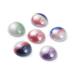 Cabochons en verre opaque, rayure tricolore, demi-rond, couleur mixte, 9.5~10x3.5mm