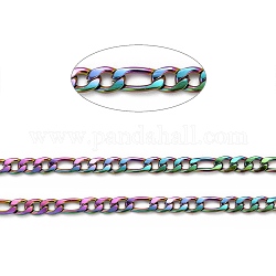 Placage ionique (ip) 304 chaînes figaro en acier inoxydable, non soudée, avec bobine, couleur arc en ciel, 4x6x0.9 & mm 4x8x0.8 mm, environ 32.8 pied (10 m)/rouleau