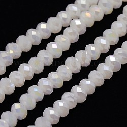 Electroplate Opaque Solid Color Crystal Glass Rondelle Beads Strands, Faceted, AB Color Plated, Seashell Color, 6x4mm, Hole: 1mm, about 95pcs/strand, 16.9 inch
