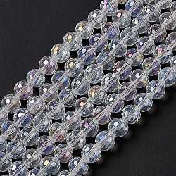 Electroplate Glass Bead Strands, AB Color Plated, Faceted(96 Facets), Round, Clear AB, 8mm, Hole: 1mm, about 72pcs/strand, 21.8 inch