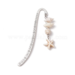 Segnalibri con gancio in lega di zinco, Segnalibro pendente con perline turchesi sintetiche, stella di mare, 83mm, pendenti: 45x14x8 mm