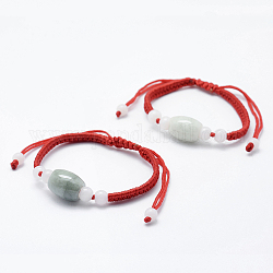 Natürliche myanmarische Jade / Burmese Jade geflochtene Perlenarmbänder, rote Schnurarmbänder, mit Nylonschnur, Fass, rot, 1-5/8 Zoll (42.5 mm)