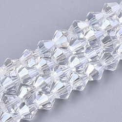 Chapelets de perles en verre électroplaqué, perle plaquée lustre, facette, Toupie, clair, 7.5~8x7.5~8mm, Trou: 1.5mm, Environ 40 pcs/chapelet, 11.81 pouce