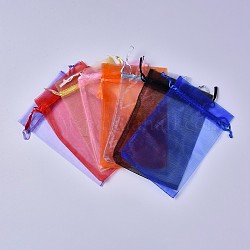 Сплошной цвет сумки из органзы, свадьбы пользу сумки, пользу мешок, сумки ко дню матери, прямоугольные, разноцветные, 15x10 см, 40 шт / комплект
