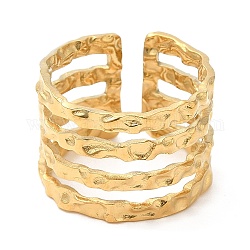 Ion Plating(IP) 304 Stainless Steel Multi Line Open Cuff Ring for Women, Real 18K Gold Plated, Inner Diameter: 17mm
