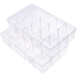 Rectangle Plastic Bead Storage Containers, 15 Compartments, White, 16.5x27.5x5.5cm