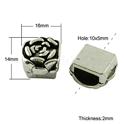 Tibetan Style Slide Charms, Cadmium Free & Nickel Free & Lead Free, Flower, Antique Silver, 16x14x2mm, Hole: 10x5mm, Hole: 10x5mm