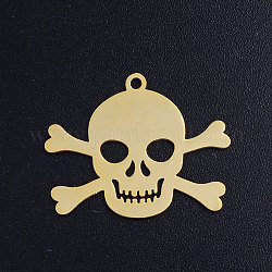 201 Stainless Steel Pendants, Pirate Style Skull, Golden, 12x15x1mm, Hole: 1.5mm