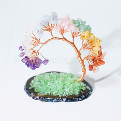 Farbverlauf-Macaron-Farbedelstein-Lebensbaum-Feng-Shui-Ornamente, Dekorationen für Heimdekorationen, mit Achatscheibenbasis, 95x50x90 mm