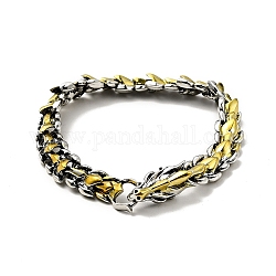 Bracelet en alliage pour hommes avec chaîne enveloppante de dragon, argent antique et or, 9 pouce (22.9 cm)