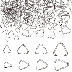 Pandahall elite 560pcs 4 style triangle anneaux ensemble, fermoirs à boucle, convient aux perles percées, sangles, sacs de cerclage, platine, 9~15x8.5~16x1~1.5mm, 140 pièces / style