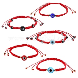 5pcs 5 styles bracelets de perles tressées en fil de nylon réglable, avec le mal de perles au chalumeau des yeux, Perles en hématite synthétique sans magnétiques, perles en laiton et sacs en velours, couleur mixte, 1pc / style