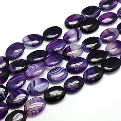 Natural Striped Agate/Banded Agate Oval Bead Strands, Dyed, Indigo, 25x18x7mm, Hole: 2mm, about 16pcs/strand, 15.74 inch