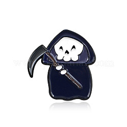 Halloween Theme Enamel Pin, Alloy Brooch for Backpack Clothes, Skull Death, Black, 29x27mm