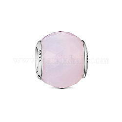 Tinysand 925 facetas geométricas de plata esterlina, perlas rondelle de vidrio rosa claro, 11.06x9.65mm, agujero: 4.38 mm