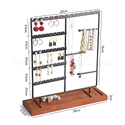Espositore per orecchini in ferro rettangolare a più livelli, espositori di gioielli, con fondotinta in legno, nero, 9.5x30x31cm