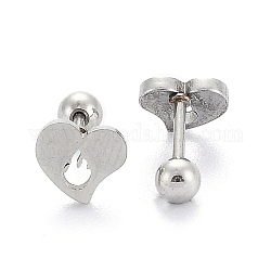 201 Stainless Steel Barbell Cartilage Earrings, Screw Back Earrings, with 304 Stainless Steel Pins, Heart, Stainless Steel Color, 7x8x2mm, Pin: 1mm