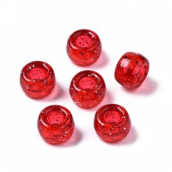 Perline europei acriliche trasparenti, perline con foro grande, con polvere di scintillio, colonna, rosso, 6x9mm, Foro: 4 mm, circa 19000pcs/5000g
