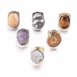 天然石カフ指輪指輪  ポリマークレイラインストーン、真鍮のパーツと  ナゲット  サイズ8  18mm