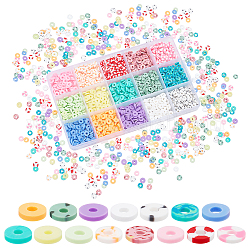 PH PandaHall 1800pcs Heishi Clay Beads 15 Styles Vinyl Disc Beads 6mm Dotted Handmade Polymer Clay Beads Colorful Spacer Beads for DIY Earring Necklace Choker Keychain Phone Lanyard, 2mm Hole