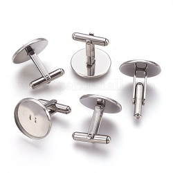 Flat Round Stainless Steel Cuffinks, Stainless Steel Color, 19x19.5x19.5mm, Tray: 18mm