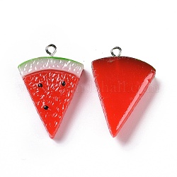 Colgantes de frutas de resina opaca, colgante triangular de sandía con aros de hierro en tono platino, rojo, 32.5x23x6mm, agujero: 1.8 mm