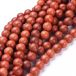 Perline di legno naturale fili, tondo, arancio rosso, 6mm, Foro: 1 mm, circa 64pcs/filo, 15.7 pollice (40 cm)
