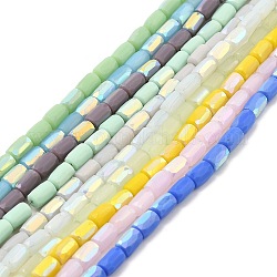 Fili di perle di vetro imitazione giada smerigliata, ab colore placcato, sfaccettato, colonna, colore misto, 6.5x4mm, Foro: 1 mm, circa 80pcs/filo, 20.39'' (51.8 cm)
