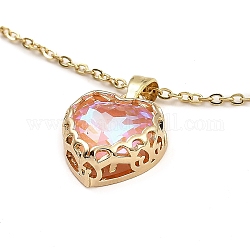 Herz Glas Anhänger Halsketten, mit hellgoldenen Messingkabelketten, rosa, 15.94 Zoll (40.5 cm)