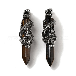 Natural Tiger Eye Pointed Big Pendants, Faceted Bullet Charms with Rack Plating Antique Silver Plated Alloy Gragon, Cadmium Free & Lead Free, 63~64x19~20x15.5mm, Hole: 7.5x6.5mm