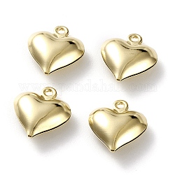 Encantos de latón, corazón, real 24k chapado en oro, 13x11.5x3.5mm, agujero: 1.2 mm