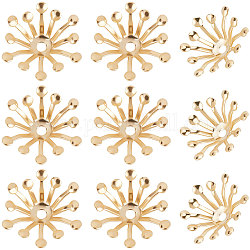 Beebeecraft 50 pièces/boîte capuchons de perles en laiton plaqué or 24k capuchons d'extrémité en forme de fleur toppers pour la fabrication de bijoux de bracelet de collier, 14x12.5x3.5mm