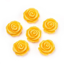Resin Cabochons, with Glitter Powder, Flower, Yellow, 23mm in diameter, 13mm thick