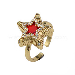 Открытое кольцо-манжета со звездой из кубического циркония, настоящие 18-каратные позолоченные латунные украшения для женщин, без никеля , красные, размер США 8 1/4 (18.3 мм)