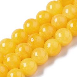 Природные окрашенные желтый нефрит драгоценный камень шарик нити, круглые, желтые, 6 мм, отверстие : 1 мм, около 66 шт / нитка, 15.7 дюйм