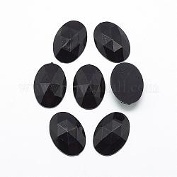 Acrílico Diamante de imitación plana espalda cabujones, facetados, plateado inferior, oval, negro, 18x13x4.5mm