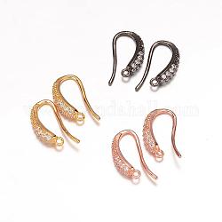Brass Micro Pave Cubic Zirconia Earring Hooks, Ear Wire, with Horizontal Loop, Mixed Color, 18x10x4mm, Hole: 1mm, 18 Gauge, Pin: 1mm