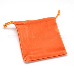 Rechteck Samt Tuch Geschenk-Taschen, Schmuckverpackung ziehfähigen Beuteln, dunkelorange, 12x10 cm