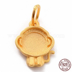 925 Sterling Silver Pendant Cabochon Settings, Chinese Zodiac Sign, Monkey, 14x10.5x2.1mm, Inner Diameter: 3.5mm, Hole: 5x0.6mm