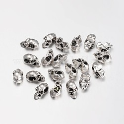 Perline europeo di stile tibetano,  piombo & nichel libero, perline con foro grande, cranio per Halloween, argento antico, 17x9x10mm, Foro: 4 mm