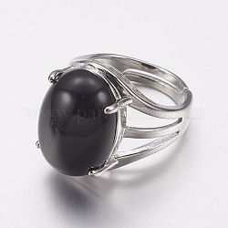 Anelli per dita a fascia larga in agata nera naturale, con minuteria ad anello in ottone, ovale, 18mm