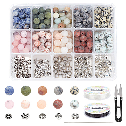SUNNYCLUE DIY Stretch Bracelets Making Kits, Including Frosted Natural Gemstone Round Beads, Alloy Spacer Beads, Iron Beading Needles, Elastic Crystal Thread and Steel Scissors, Gemstone Beads: 8~8.5mm, Hole: 1mm, 250pcs/set
