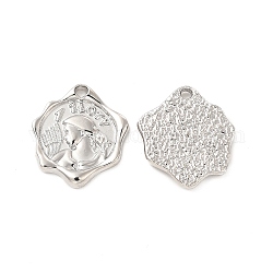 Rack Plating Alloy Pendants, Cadmium Free & Lead Free, Flower Charms with Man pattern, Platinum, 20x18x2.5mm, Hole: 1.8mm