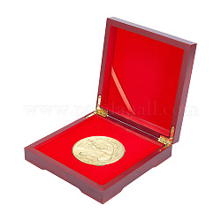 Квадратный деревянный ящик для хранения памятных монет с откидной крышкой и металлической защелкой, деревянная витрина для монет с бархатом внутри, темно-красный, 15x15x4.1 см
