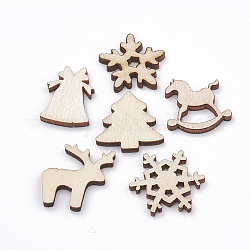 Wood Cabochons, Laser Cut Wood Shapes, Mixed Shape, Christmas Style, Blanched Almond, 17~22x14.5~21.5x2.5~3mm