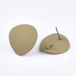 Accessoires de puces d'oreilles en fer peints au spray, avec épingles et boucle en acier, kaki foncé, 20x18.5mm, Trou: 3mm, pin: 0.7 mm