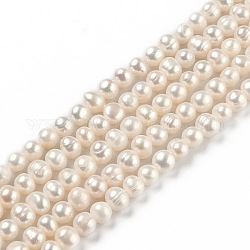 Natural Cultured Freshwater Pearl Beads Strands, Potato, Bisque, 6~6.5x5~7mm, Hole: 0.6mm, about 61pcs/strand, 13.58 inch(34.5cm)