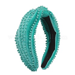 Accessoires à cheveux, bandes de velours, avec la perle en plastique, vert de mer clair, 150x130x55mm